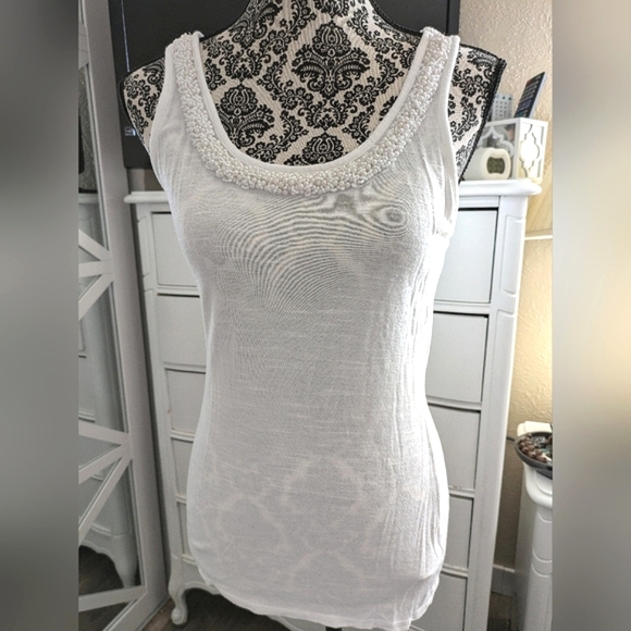INC International Concepts Tops Faux Pearl Trimmed Sleeveless Top